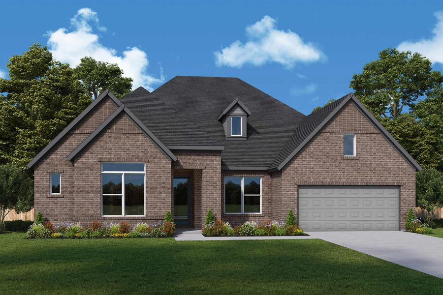 Representative exterior photo of a completed home built from the The Clover by David Weekley Homes in Dunham Pointe 65' Homesites, Cypress, TX (Image 1). Representative exterior photo of a completed home built from the The Clover by David Weekley Homes in Dunham Pointe 65' Homesites, Cypress, TX (Image 1).