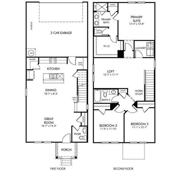2D floor plan layout of this home in Nolen Farm, Gastonia, NC (Image 2).