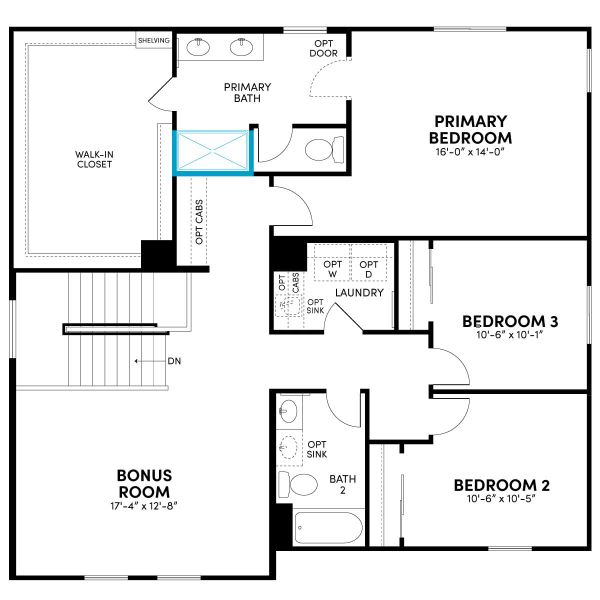 Floor 2: Shower at Primary Bath Option