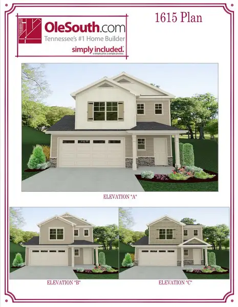 Representative exterior photo of a completed home built from the 1615 Elevation ABC by Ole South in Wheatfield, Shelbyville, TN (Image 1).