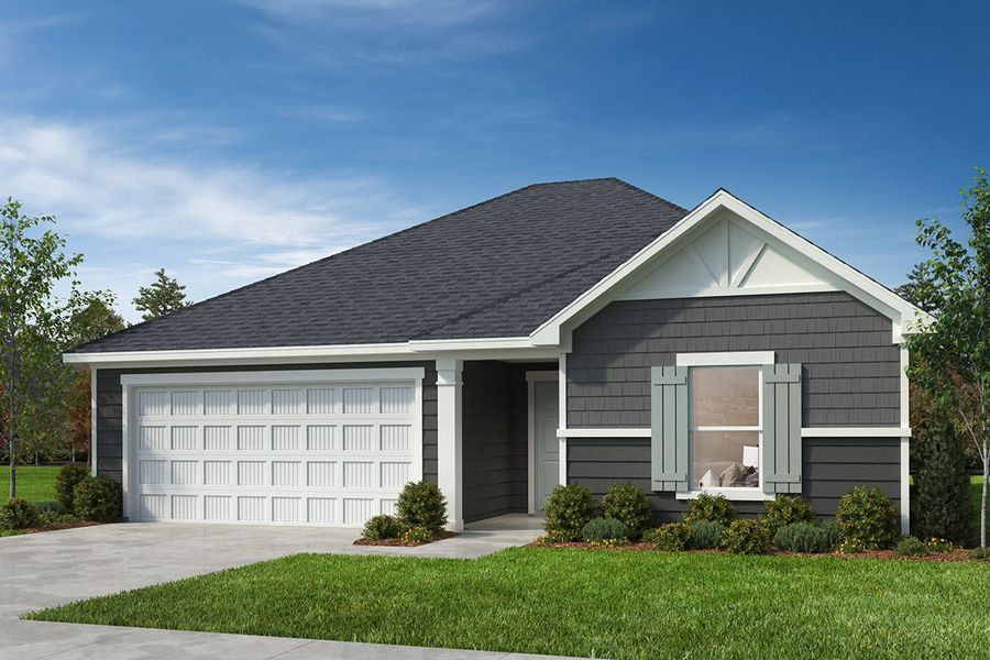 Representative exterior photo of a completed home built from the Plan 1445 by KB Home in Utley Farms, New Hill, NC (Image 7).