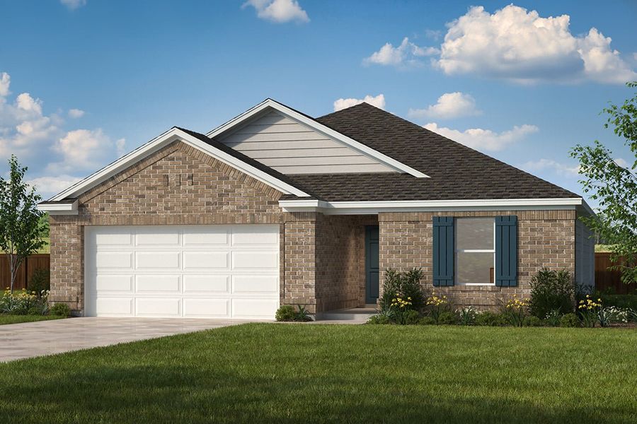 Representative exterior photo of a completed home built from the Plan 1675 by KB Home in Cottonwood Creek, Seagoville, TX (Image 4). Representative exterior photo of a completed home built from the Plan 1675 by KB Home in Cottonwood Creek, Seagoville, TX (Image 4).