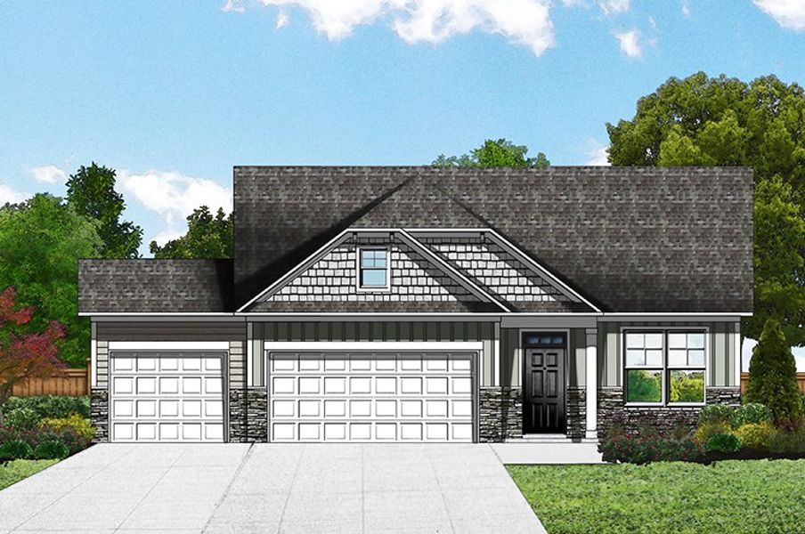 Elevation D - 3 Car Garage