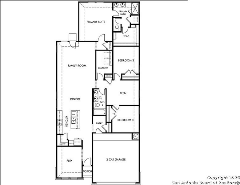 2D floor plan layout of this home in Remington Ranch, San Antonio, TX (Image 2).
