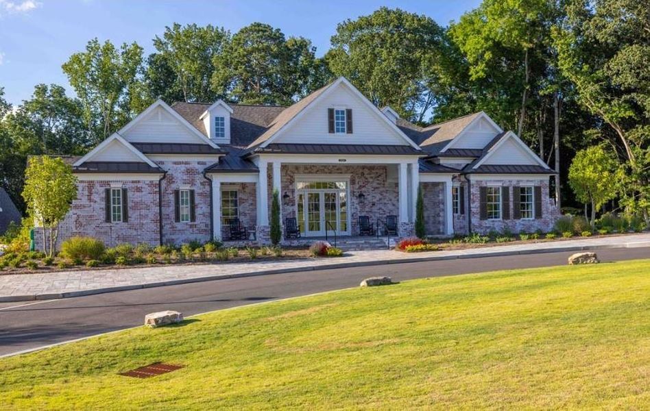 Front exterior of a new home in Waterside Single Family, Peachtree Corners, GA, highlighting curb appeal (Image 19). Front exterior of a new home in Waterside Single Family, Peachtree Corners, GA, highlighting curb appeal (Image 19).