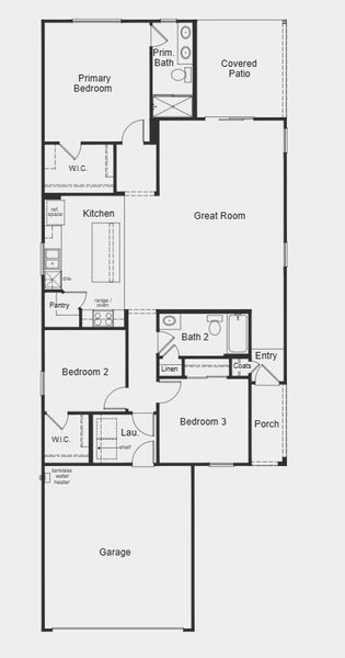 2D floor plan layout for the 1465 Modeled by KB Home in Mirador Ridge Blossom, Tucson, AZ (Image 4).
