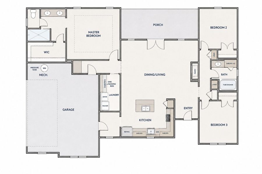 2D floor plan layout for the The Duncan by Zeal Home Builders in Parallel Pastures, Poolville, TX (Image 3).