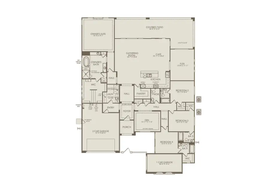 2D floor plan layout of this home in Harvest - Enchantment Series, Queen Creek, AZ (Image 3). 2D floor plan layout of this home in Harvest - Enchantment Series, Queen Creek, AZ (Image 3).