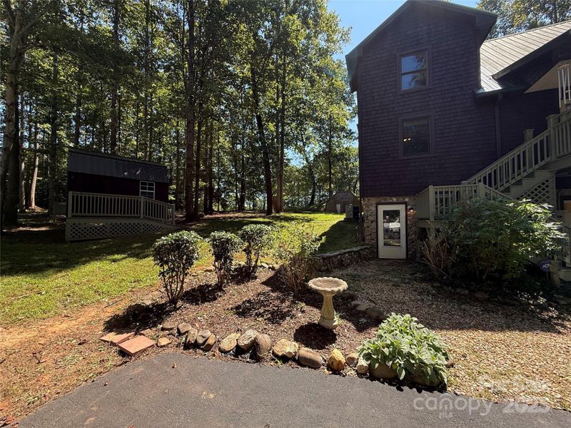 Shed to left and Basement Entry to right