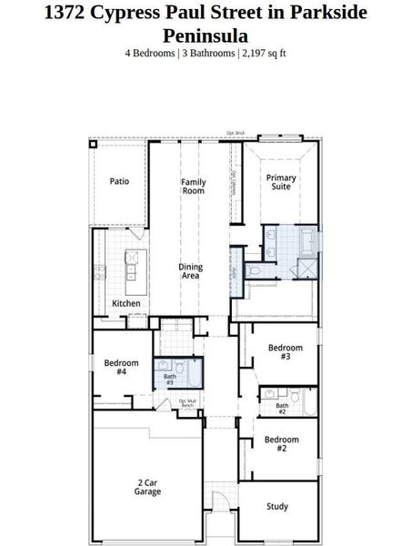 2D floor plan layout of this home in Parkside Peninsula, Georgetown, TX (Image 2).