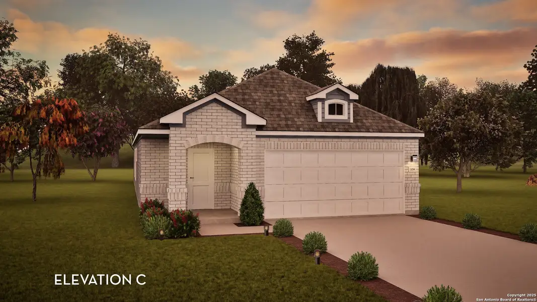 Front exterior of a new home in Katzer Ranch, Converse, TX, highlighting curb appeal (Image 1).