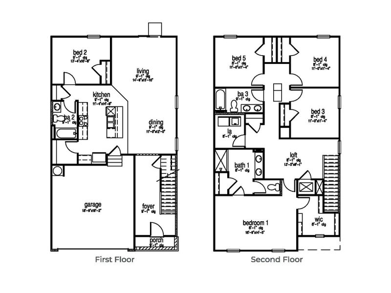 2D floor plan layout for the Robie by D.R. Horton in The Lakes at North Glynn, Brunswick, GA (Image 3).