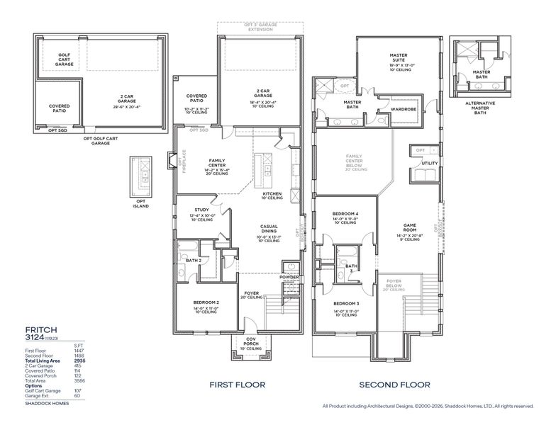 2D floor plan layout for the Fritch - SH 3124 by Shaddock Homes in Cottages of Celina, Celina, TX (Image 3).
