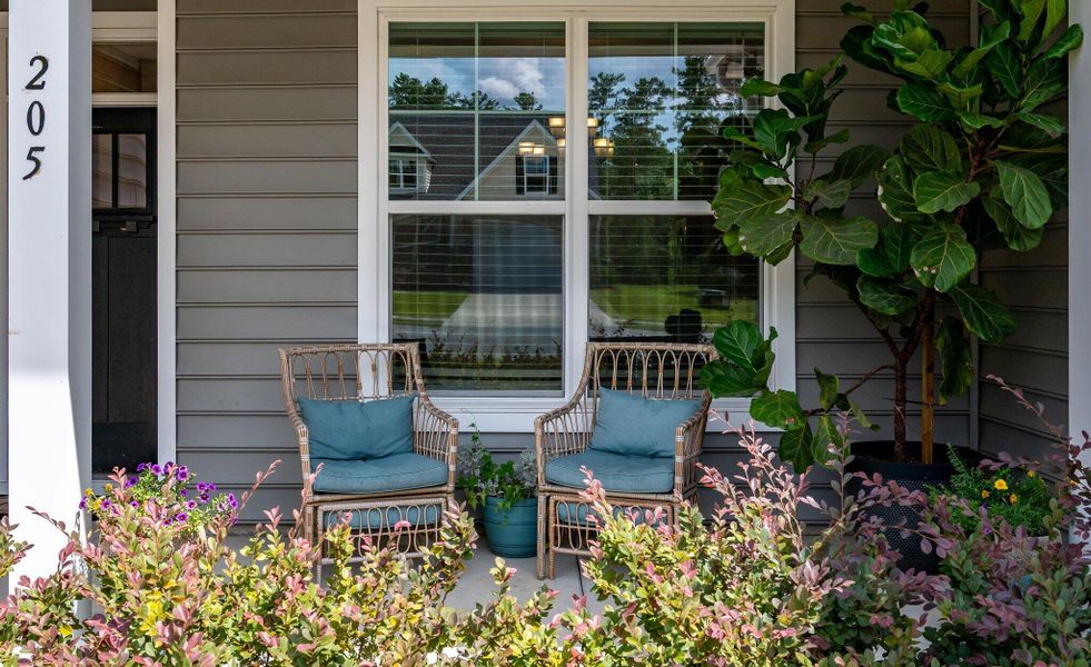 Exterior details and patio area of a home in The Enclave at French Quarter Creek, Huger (Image 25).