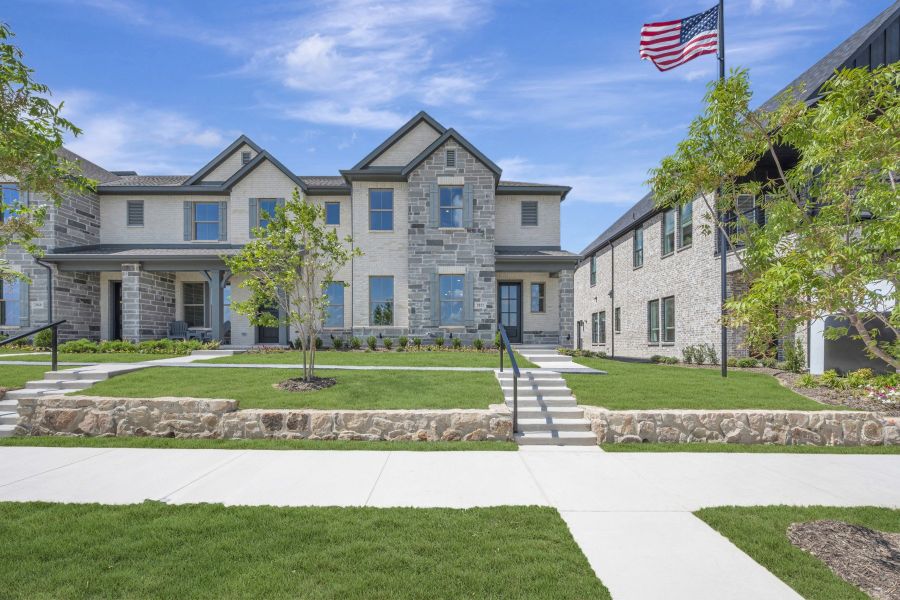 Front exterior of a new home in Ridgeline Towns, McKinney, TX, highlighting curb appeal (Image 1). Front exterior of a new home in Ridgeline Towns, McKinney, TX, highlighting curb appeal (Image 1).
