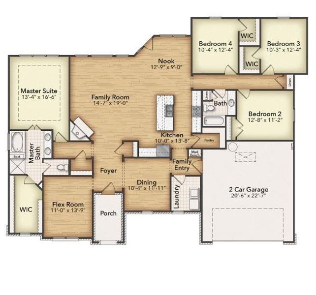 2D floor plan layout of this home in Vista Oaks Estates, Royse City, TX (Image 5).