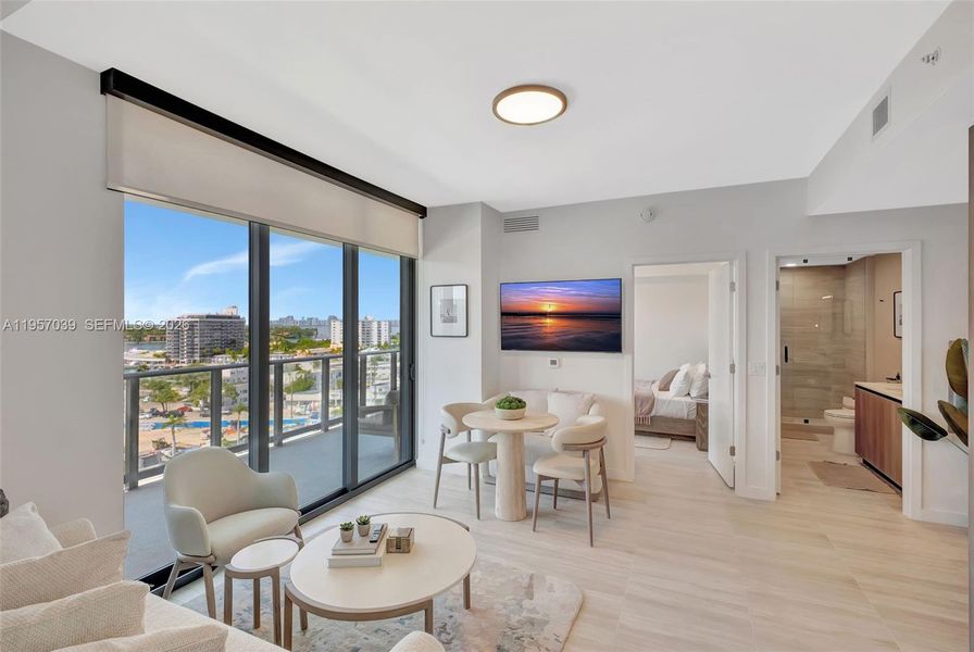 Furnished interior view inside a new home in , Miami Beach (Image 15). Furnished interior view inside a new home in , Miami Beach (Image 15).