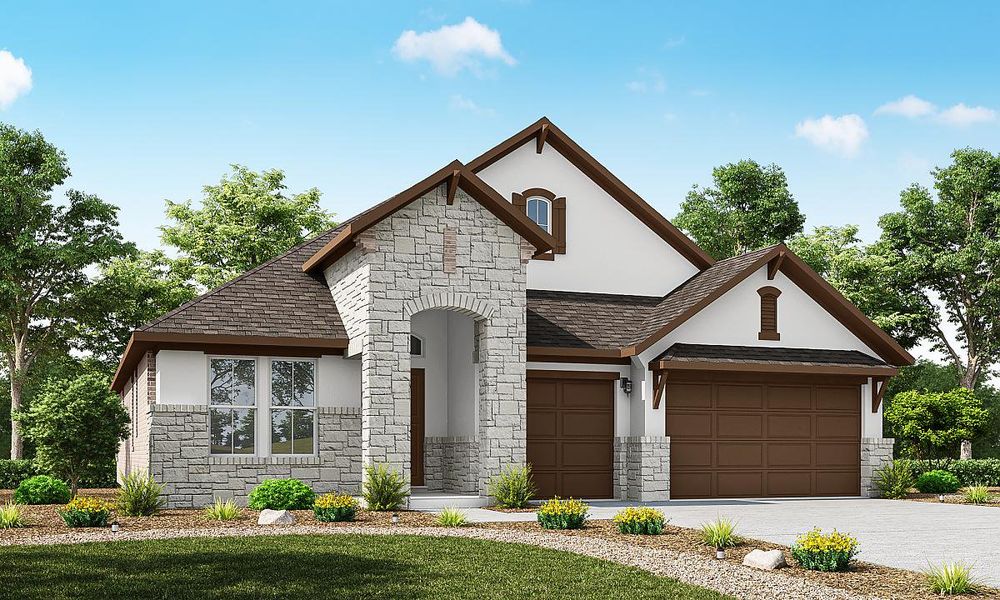 Representative exterior photo of a completed home built from the Daisy by Caldwell Homes in The Highlands, Porter, TX (Image 29). Representative exterior photo of a completed home built from the Daisy by Caldwell Homes in The Highlands, Porter, TX (Image 29).