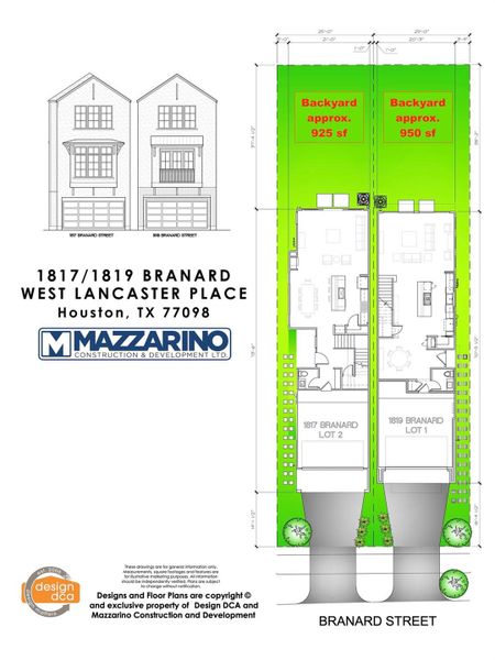 Please be aware that these plans are the property of the architect/builder designer that designed them not DUX Realty, Mazzarino Construction or 1819 BRANARD LLC. Please be aware that these plans are the property of the architect and are protected from reproduction and sharing under copyright law. These drawing are for general information only. Measurements, square footages and features are for illustrative marketing purposes. All information should be independently verified.