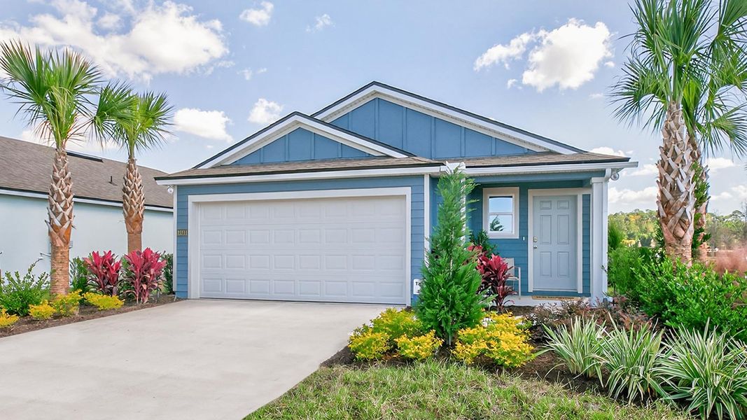 Front exterior of a new home in The Arbors, Jacksonville, FL, highlighting curb appeal (Image 1). Front exterior of a new home in The Arbors, Jacksonville, FL, highlighting curb appeal (Image 1).