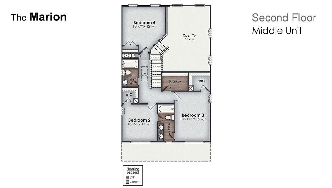 2D floor plan layout of this home in Indigo Preserve Townhomes, Leland, NC (Image 3).
