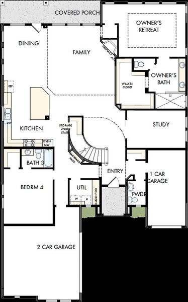 2D floor plan layout of this home in Terraces – Classics, Rockwall, TX (Image 2). 2D floor plan layout of this home in Terraces – Classics, Rockwall, TX (Image 2).