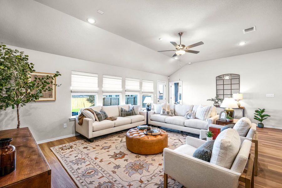 This is the living area of the Hawkins plan and is the model home in Carillon at 13305 Eppright Trace Blvd., Manor, TX. This is the living area of the Hawkins plan and is the model home in Carillon at 13305 Eppright Trace Blvd., Manor, TX.