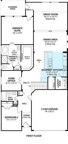 The Elmore floor plan by K. Hovnanian Homes. 1st floor shown. *Prices, plans, dimensions, features, specifications, materials, and availability of homes or communities are subject to change without notice or obligation.