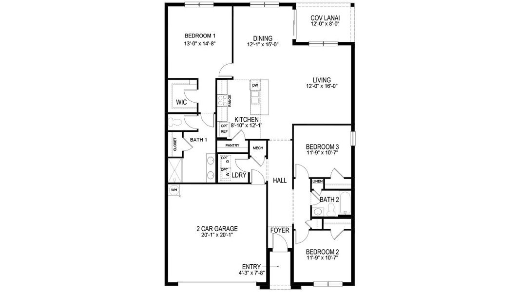 2D floor plan layout for the Aria by D.R. Horton in Coral Bay - Express & Tradition, North Fort Myers, FL (Image 3).