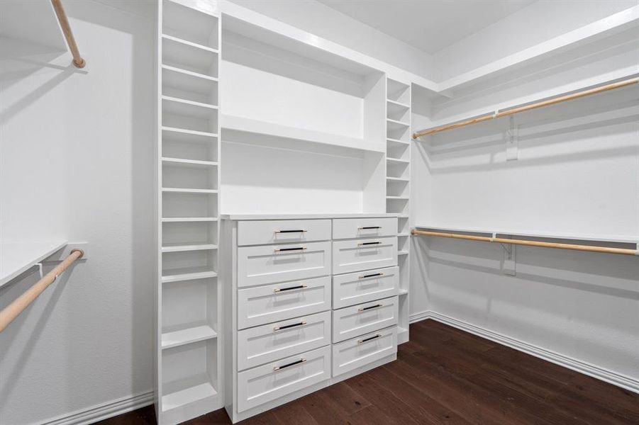 Spacious closet featuring dark wood finished floors Spacious closet featuring dark wood finished floors