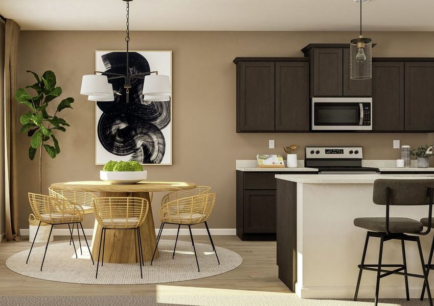 Rendering of the cozy breakfast nook featuring a table and chairs. Rendering of the cozy breakfast nook featuring a table and chairs.