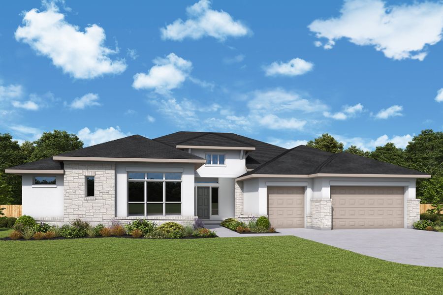 Representative exterior photo of a completed home built from the The Bordano by David Weekley Homes in Caliterra 80', Dripping Springs, TX (Image 1). Representative exterior photo of a completed home built from the The Bordano by David Weekley Homes in Caliterra 80', Dripping Springs, TX (Image 1).
