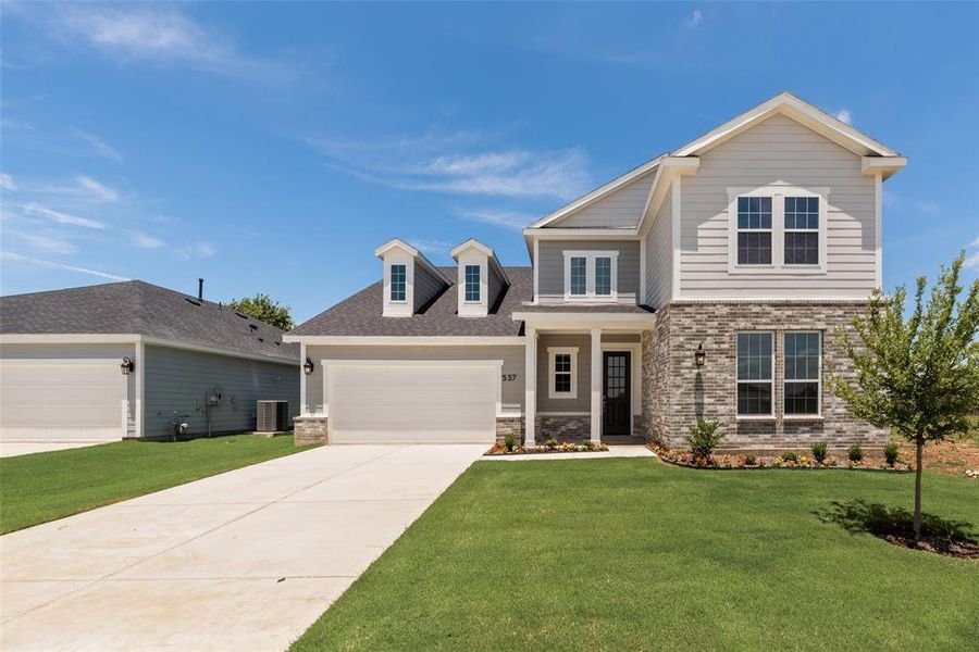 Front exterior of a new home in Creekside of Crowley, Crowley, TX, highlighting curb appeal (Image 24).
