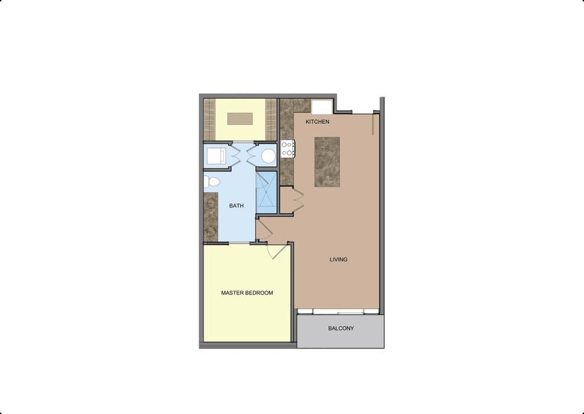 2D floor plan layout for the 1 Bedroom Condos by Prosperity in Prosperity, Charlotte, NC (Image 2).
