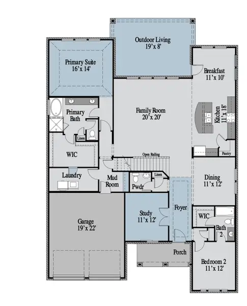 2D floor plan layout of this home in Edgewater, Fate, TX (Image 5).
