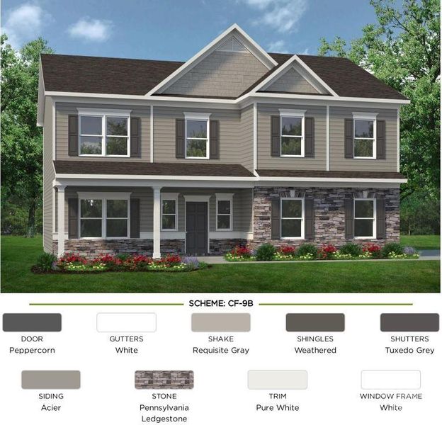 Front exterior of a new home in Cedar Meadows, Monroe, NC, highlighting curb appeal (Image 1).