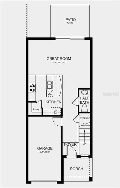 First Floor Plan - Design features added include: tile flooring on the first floor, and side fencing on the patio.