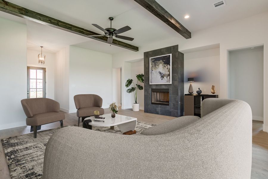 Representative furnished interior of a home built from the The Addison by Kenmark Homes in Coyote Crossing, Godley (Image 9). Representative furnished interior of a home built from the The Addison by Kenmark Homes in Coyote Crossing, Godley (Image 9).