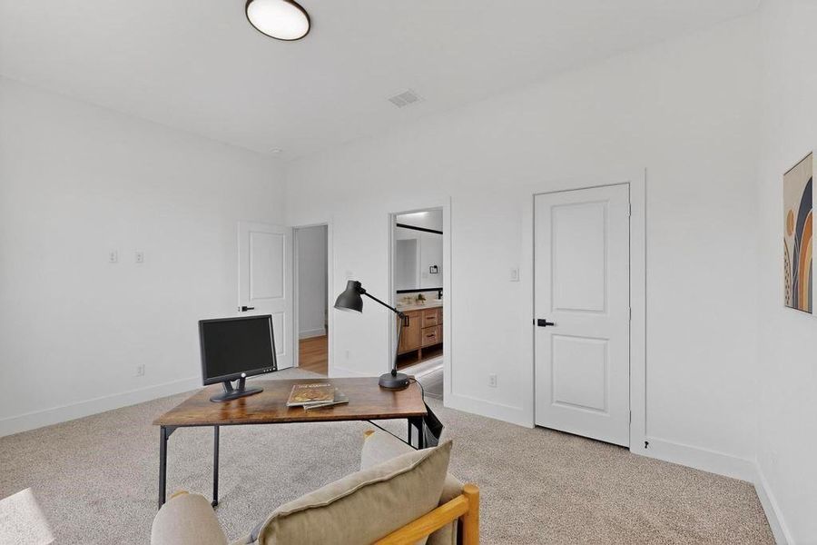 Home office with carpet floors