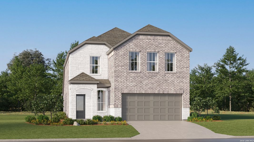 Front exterior of a new home in Kyndwood, New Braunfels, TX, highlighting curb appeal (Image 22). Front exterior of a new home in Kyndwood, New Braunfels, TX, highlighting curb appeal (Image 22).