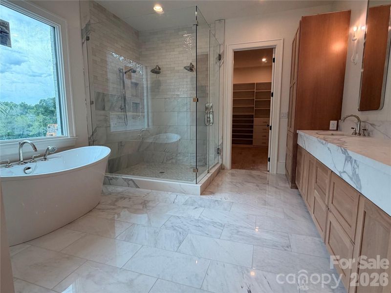 Primary Bath with expansive walk in shower and spacious tub.
