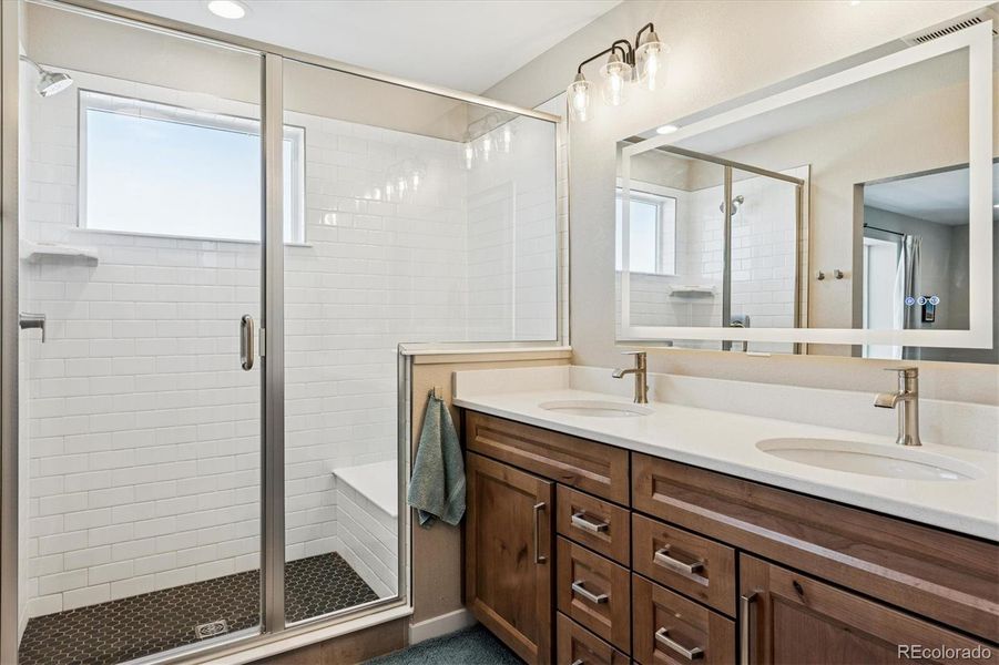 Primary 3/4 Bath with Double Vanity & Shower Primary 3/4 Bath with Double Vanity & Shower