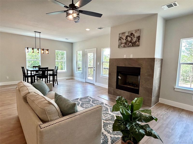 Wood-burning fireplace in the living room. Wood-burning fireplace in the living room.