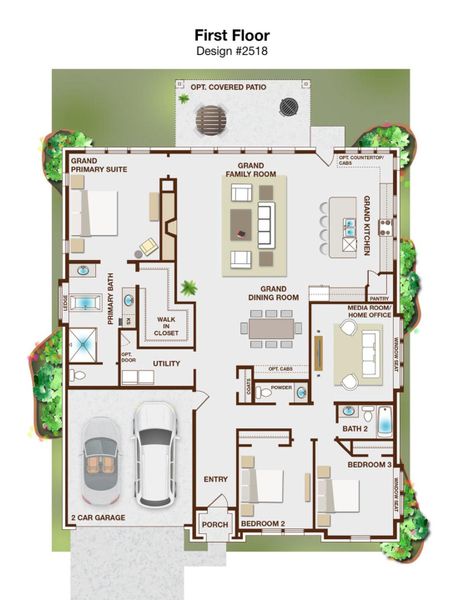 2D floor plan layout for the Grand Monterra by Grand Homes in Monterra, Fate, TX (Image 3).