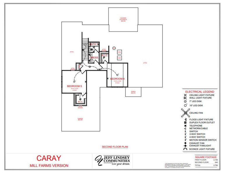2D floor plan layout for the Caray F by Jeff Lindsey Communities in Mill Farms, Peachtree City, GA (Image 3).