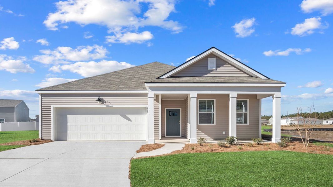 Front exterior of a new home in The Retreat at East Argent, Ridgeland, SC, highlighting curb appeal (Image 1). Front exterior of a new home in The Retreat at East Argent, Ridgeland, SC, highlighting curb appeal (Image 1).
