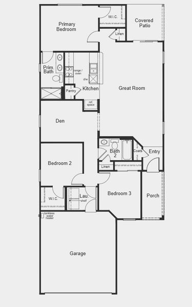 2D floor plan layout for the Plan 1383 by KB Home in Mirador Ridge Blossom, Tucson, AZ (Image 4).