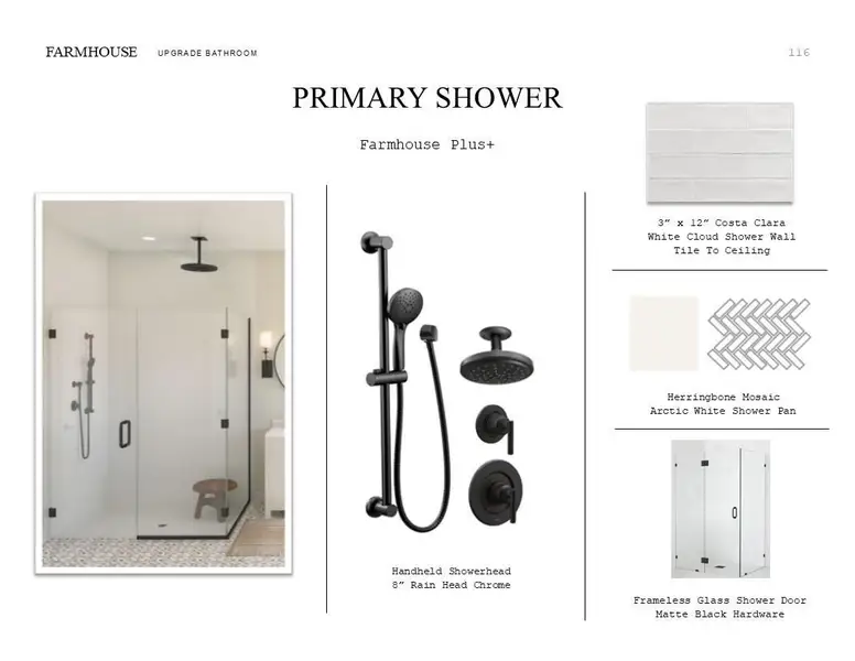 Farmhouse Look Palette 6: Primary Bathroom Selection Sheet (*Artist rendering used for illustration purposes only.)