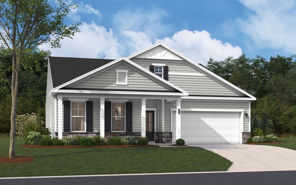 Front exterior of a new home in The Beacon at Old Peachtree Single Family Homes, Lawrenceville, GA, highlighting curb appeal (Image 60).