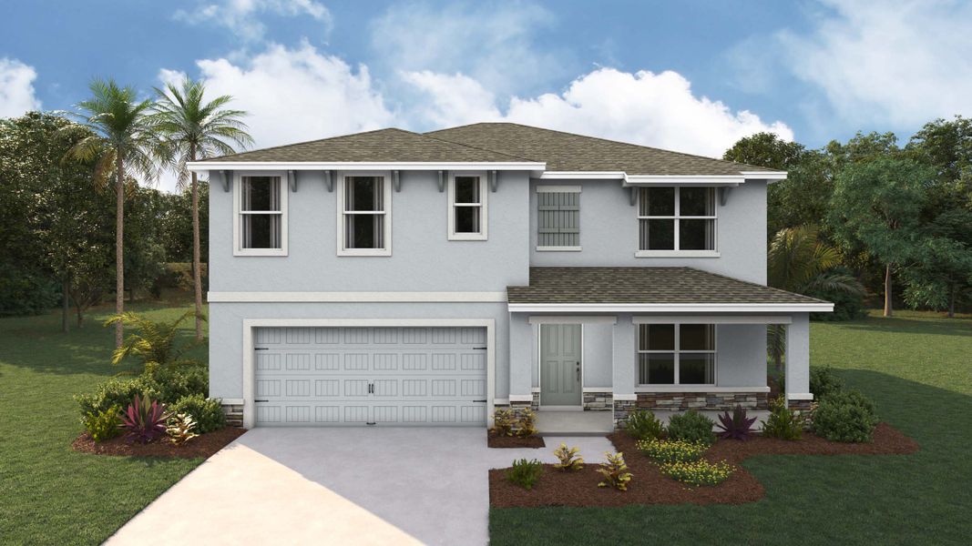 Representative exterior photo of a completed home built from the Hayden by D.R. Horton in Tartan Farms at Winding Oaks, Ocala, FL (Image 15).